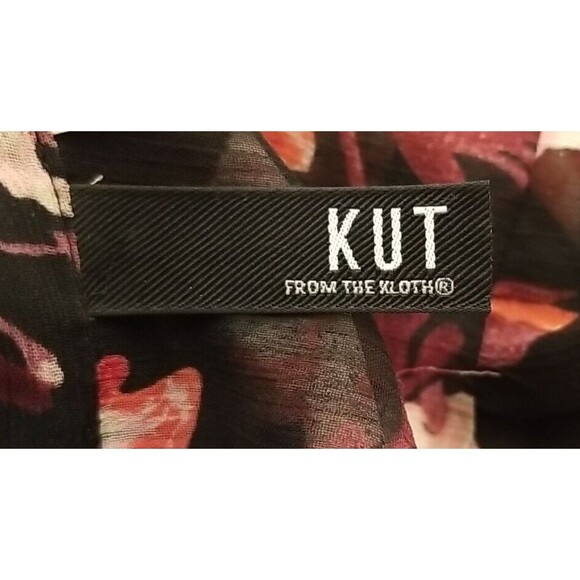 Kut from the Kloth Top Womens Medium Black Red Floral Sheer Long Sleeve      T40 - Picture 5 of 5